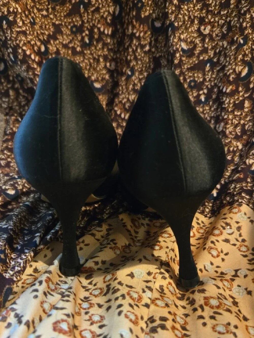 Manolo Blahnik Black Satin Pointed Pumps